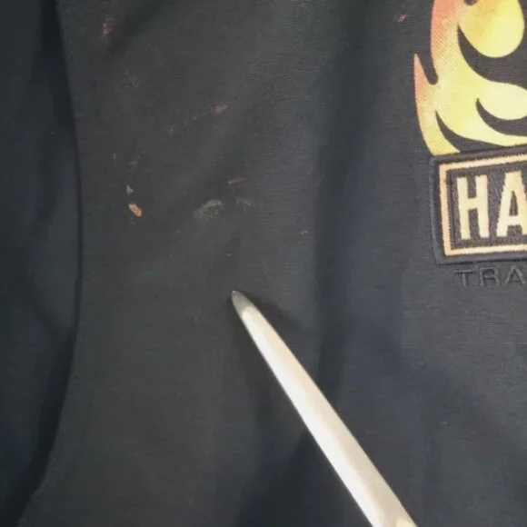 Harley-Davidson Black Canvas Jacket Flames Logo Size Large Zip Pockets - Picture 8 of 16